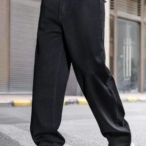 Plain black straight leg jean for men