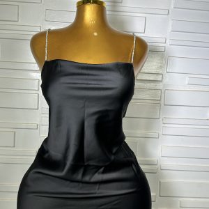 Sexy spaghetti strap hand satin dress for women