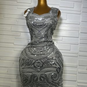 Silver sexy sequins gown